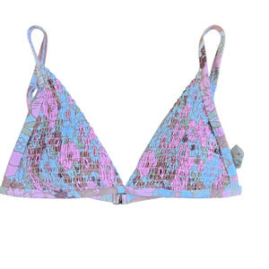 Floral Bikini Swimsuit Top Medium (Small Cup Size), Pink Brown Mod Flowers